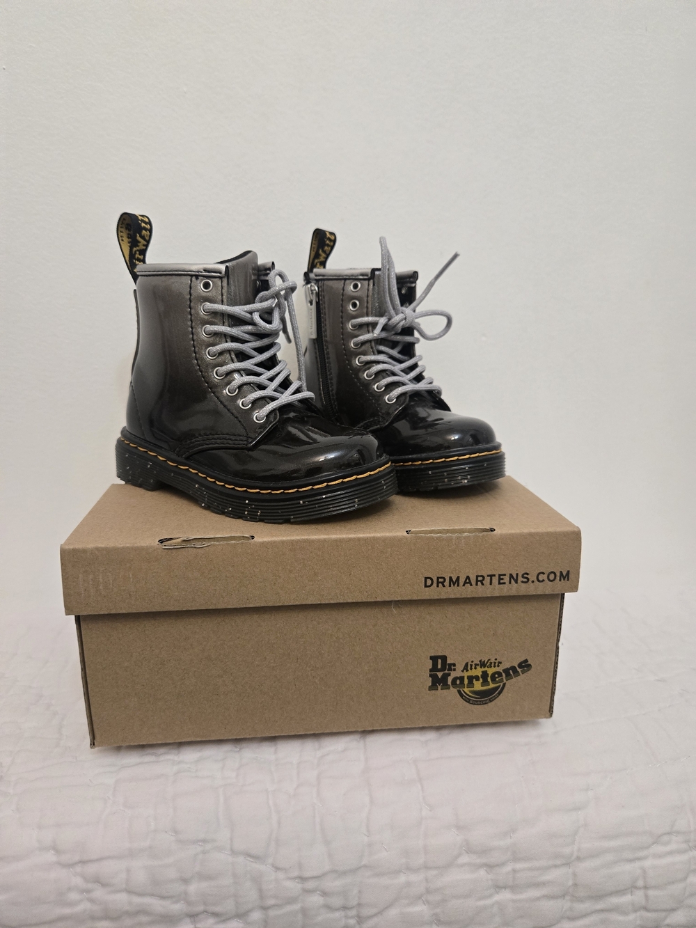 Dr. Martens Toddler Girls Glossy Black Combat Boots Size 7